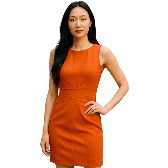 ZAC POSEN Z SPOKE SLEEVELESS FITTED ORANGE COCKTAIL PARTY DRESS 10 - Picture 1 of 12